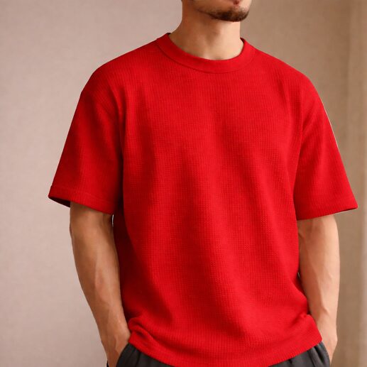 Waffle knit round neck