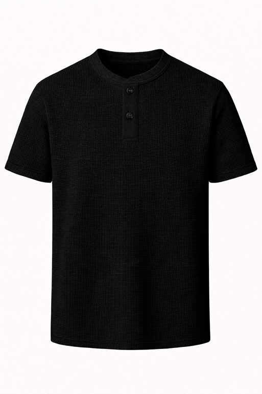 Waffle knit round neck (with buttons)