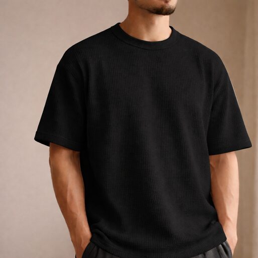 Waffle knit round neck