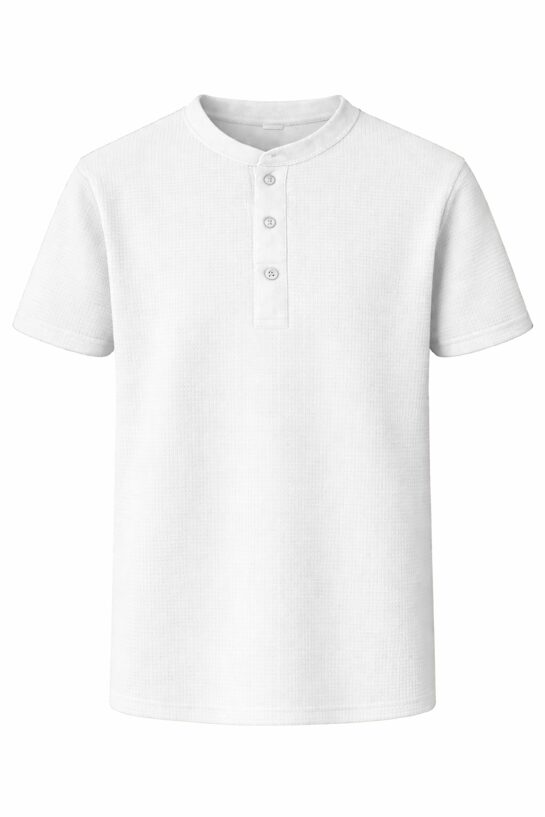 Waffle knit round neck (with buttons)