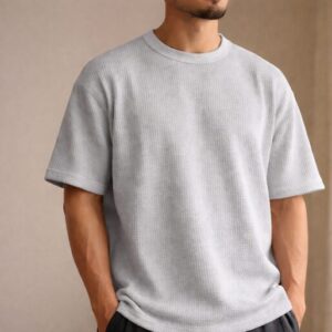 Waffle knit round neck