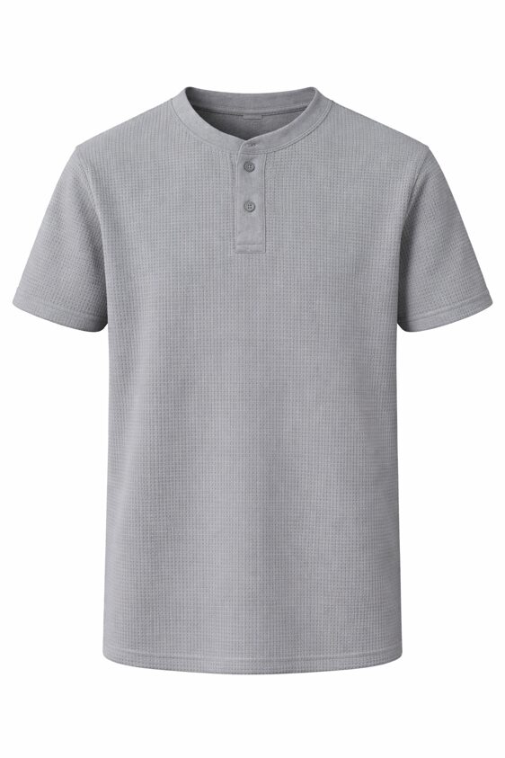 Waffle knit round neck (with buttons)