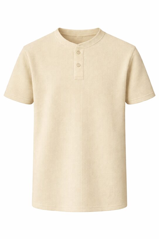 Waffle knit round neck (with buttons)