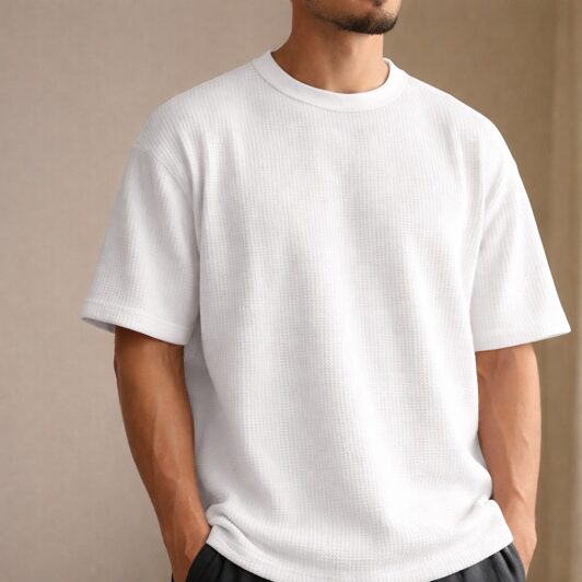 Waffle knit round neck