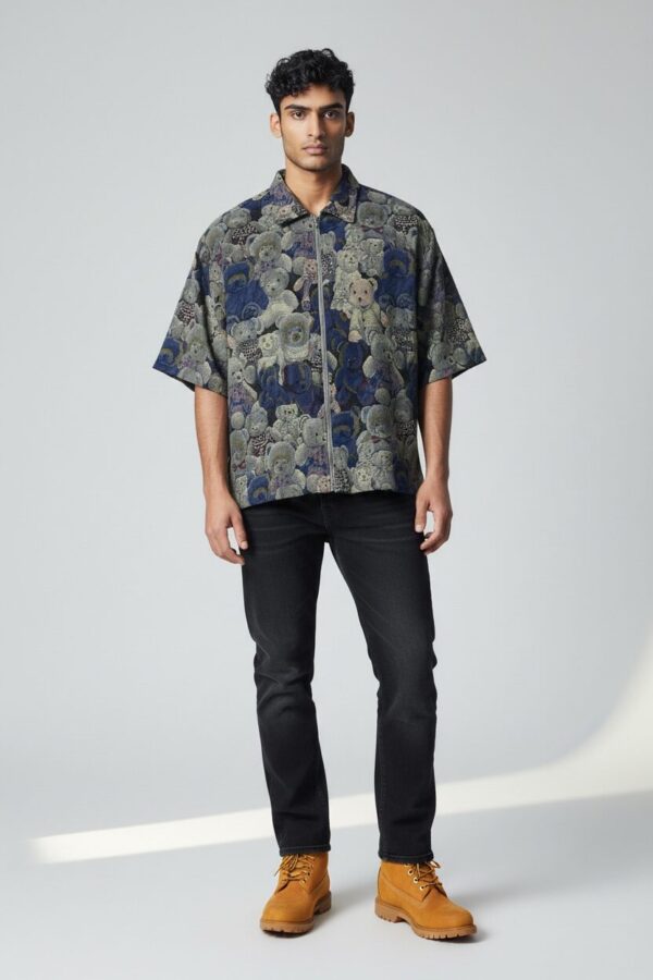 Mens Cropped Shirt - Artistic Patchwork Denim