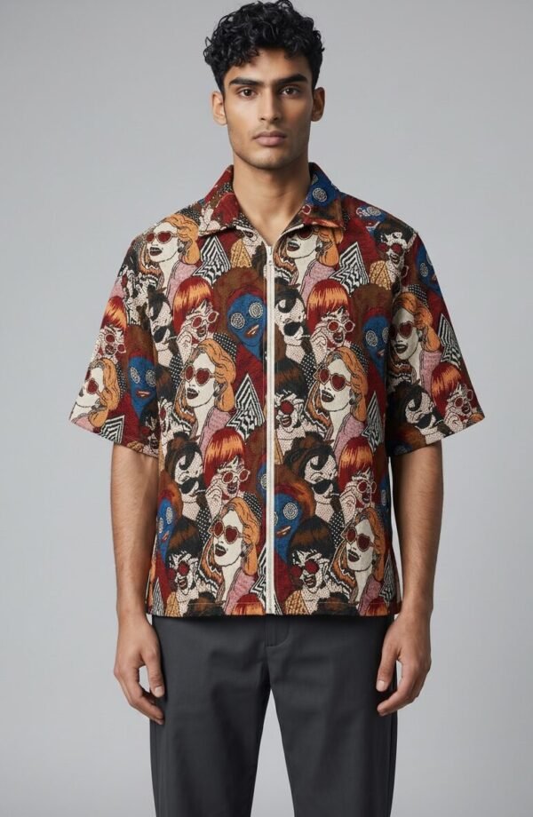 Mens Cropped Shirt - Artistic Patchwork Denim