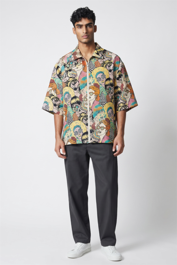 Mens Cropped Shirt - Artistic Patchwork Denim