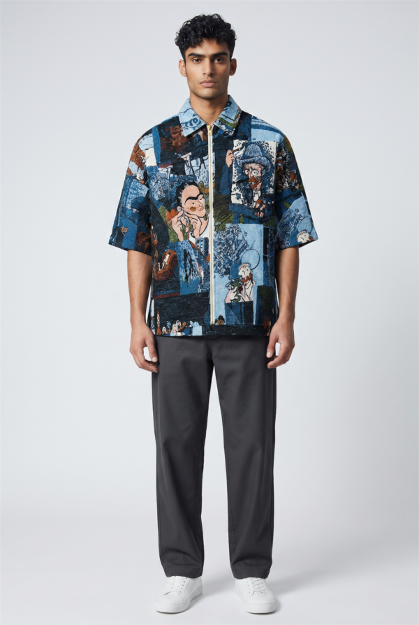 Artistic Patchwork Denim Cropped Shirt