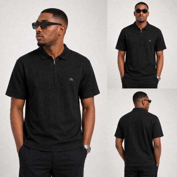18a38fa8-7b33-48c1-859d-60079e81fa4c Men’s Interlock Vertical Rib Half-Zip Polo T-Shirt