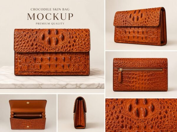 Luxury Crocodile Embossed Leather Pouch