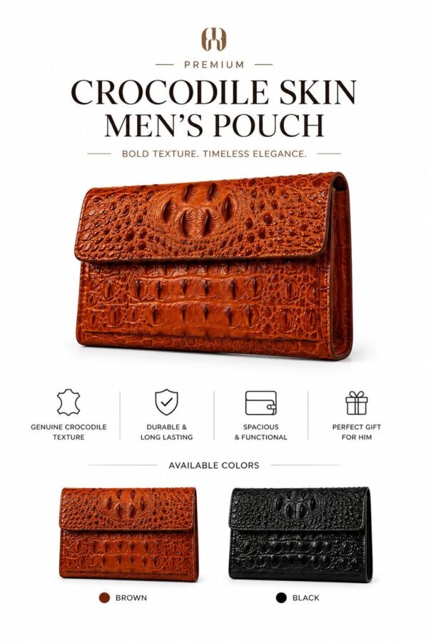 Luxury Crocodile Embossed Leather Pouch
