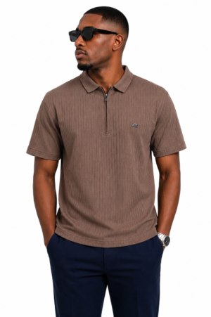 Men’s Interlock Vertical Rib Half-Zip Polo T-Shirt