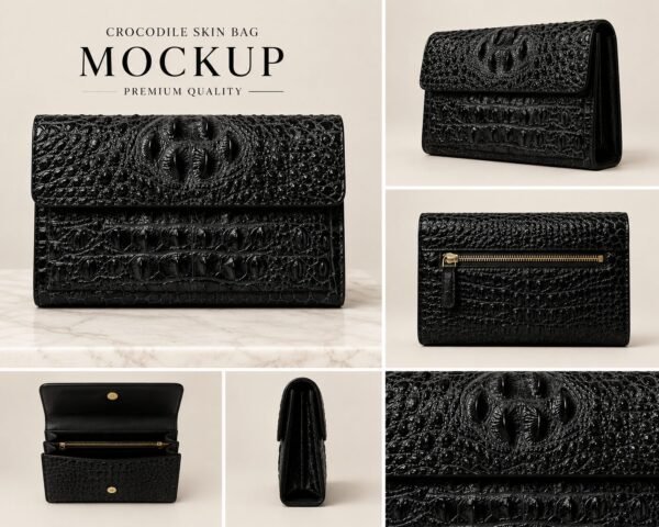 Luxury Crocodile Embossed Leather Pouch