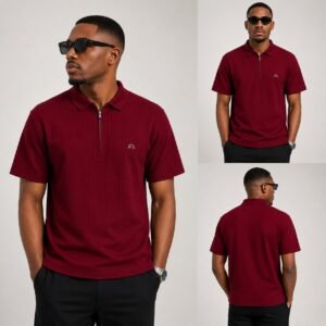 Men’s Interlock Vertical Rib Half-Zip Polo T-Shirt