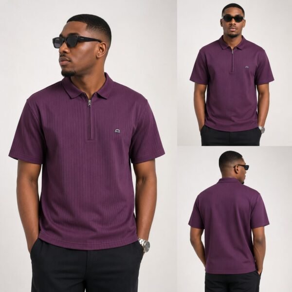 9a93d02f-a309-40d1-94e7-34b307e22137 Men’s Interlock Vertical Rib Half-Zip Polo T-Shirt