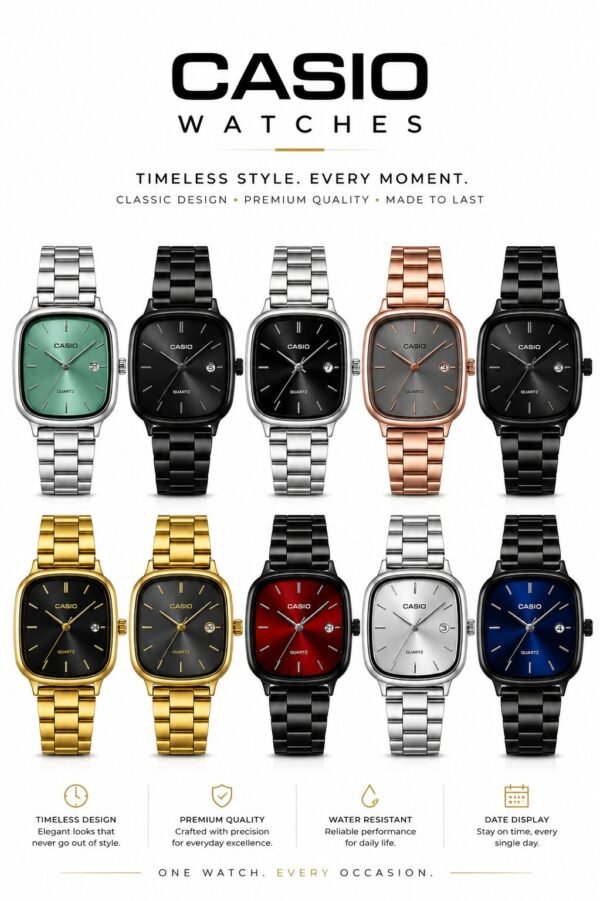 CASIO Square Quartz Watch (Date display)