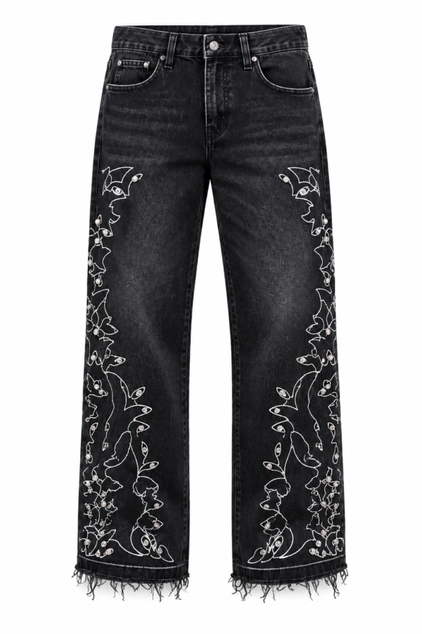 Black Vintage Stone-Embroidered Jeans (size33)