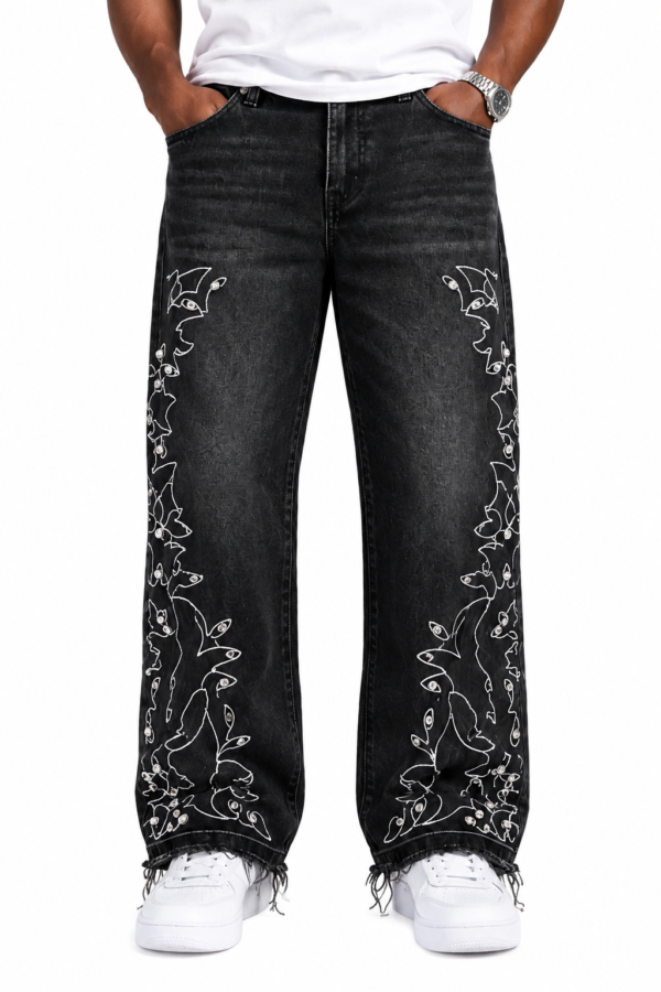 Black Vintage Stone-Embroidered Jeans (size33)