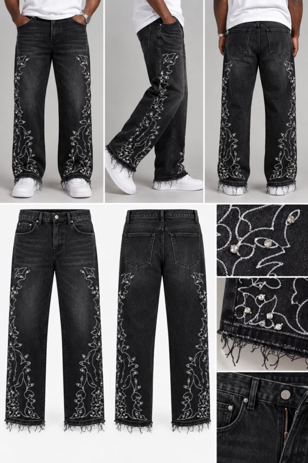 Black Vintage Stone-Embroidered Jeans (size33)